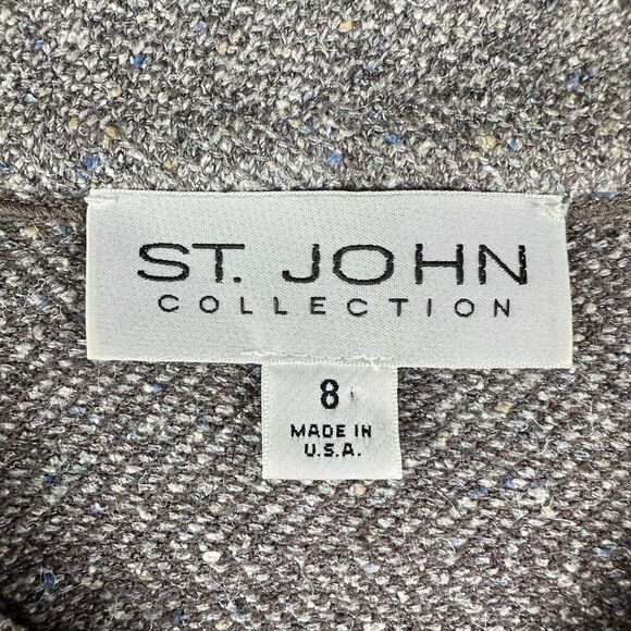 St John Sweater Wool Blend Cardigan Womens 8 Taupe Fleck Full Zip Beaded Blazer - Picture 15 of 16